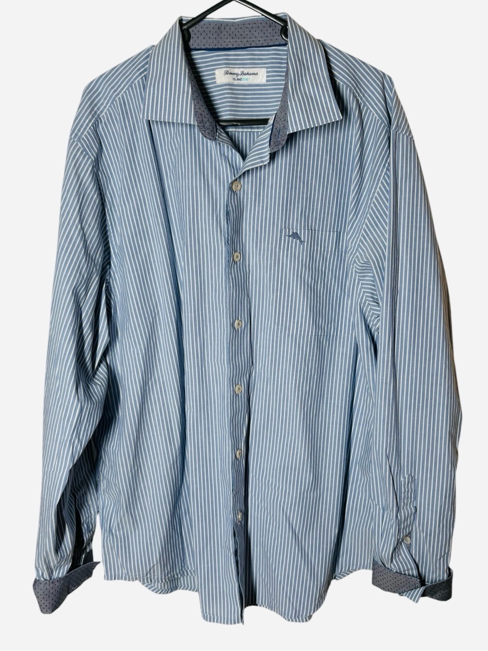 Men's Tommy Bahama Light Blue & White Pinstripe Dress Shirt L